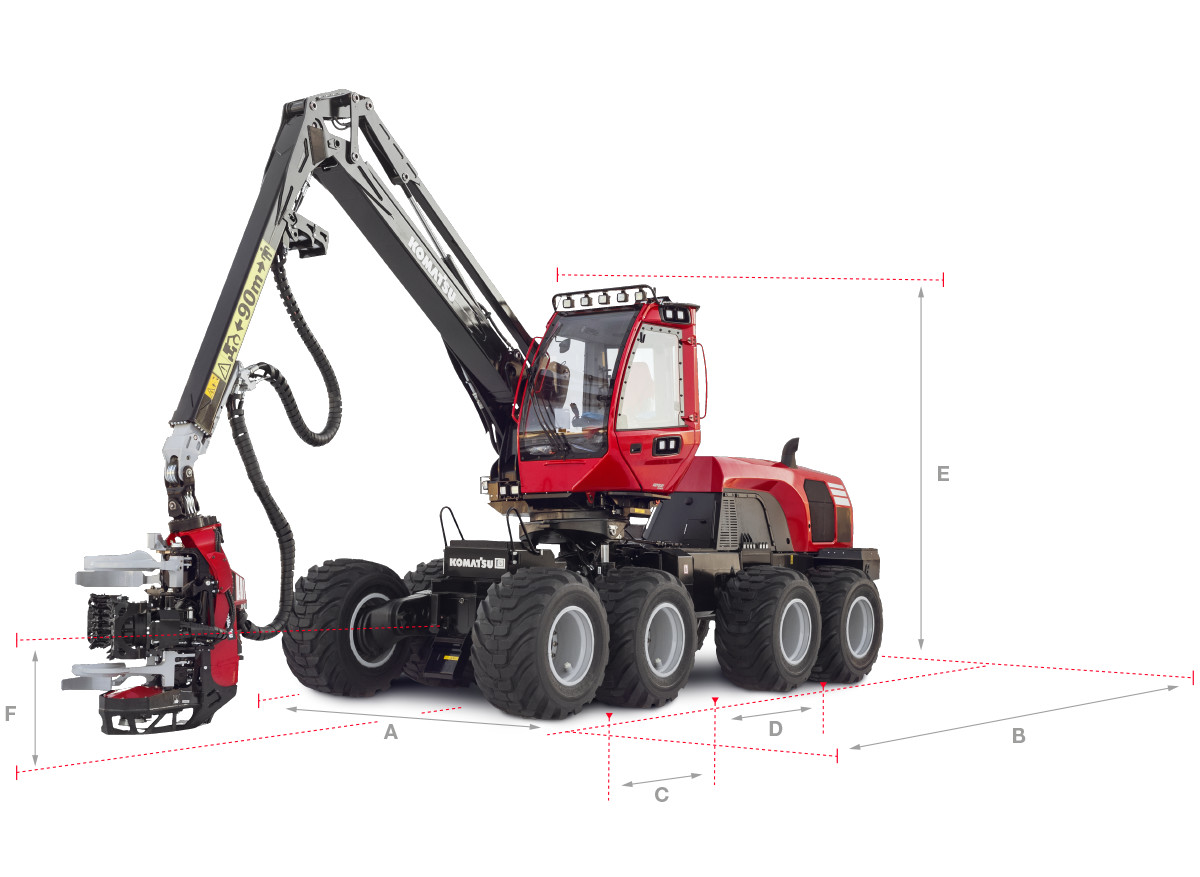 Technical dimensions of the Komatsu 931XC